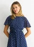 Gini London Navy Spot Chiffon Angel Sleeves Midi Dress - Size 8 Image 3