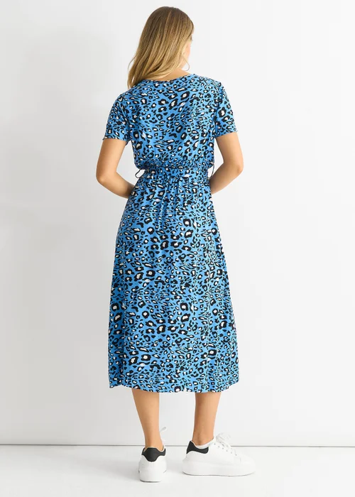 Gini London Blue Short Sleeve Animal Print Wrap Front Midi Dress - L/XL Image 2