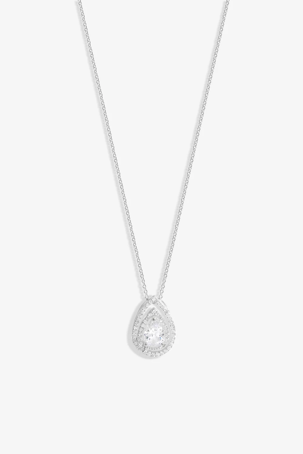 Simply Silver Sterling Silver 925 Cubic Zirconia Pear Double Halo Pendant - One Size Image 1