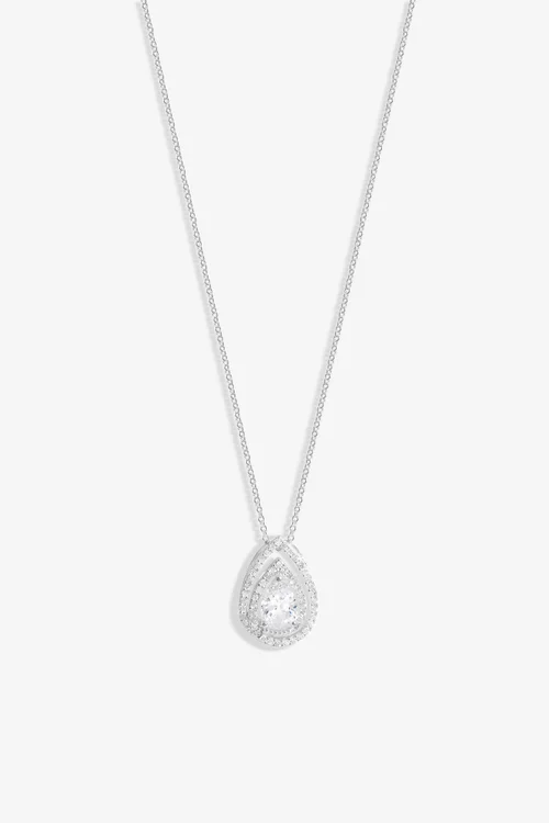 Simply Silver Sterling Silver 925 Cubic Zirconia Pear Double Halo Pendant - One Size Image 1