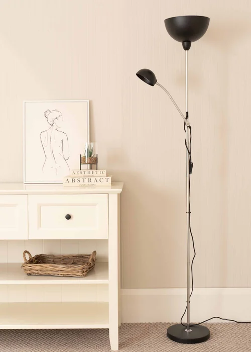 ValueLights Orion Matte Black Floor Lamp with White Shade - One Size Image 1