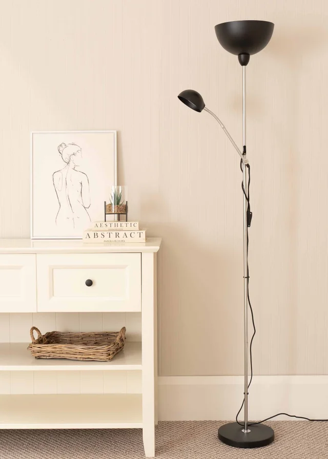 ValueLights Orion Matte Black Floor Lamp with White Shade