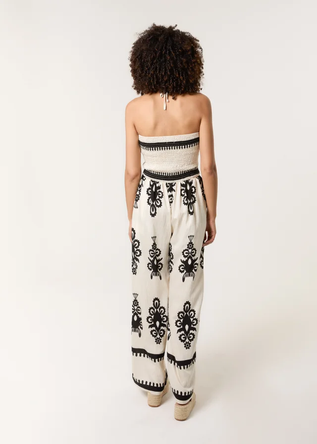 Blue Vanilla Stone Strapless Shirred Waist Jumpsuit
