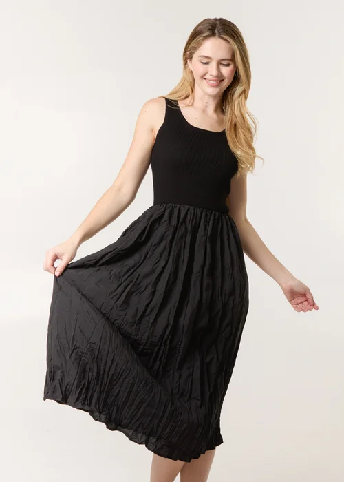 Blue Vanilla Black Round Neck Crinkled Dress - One Size Image 3