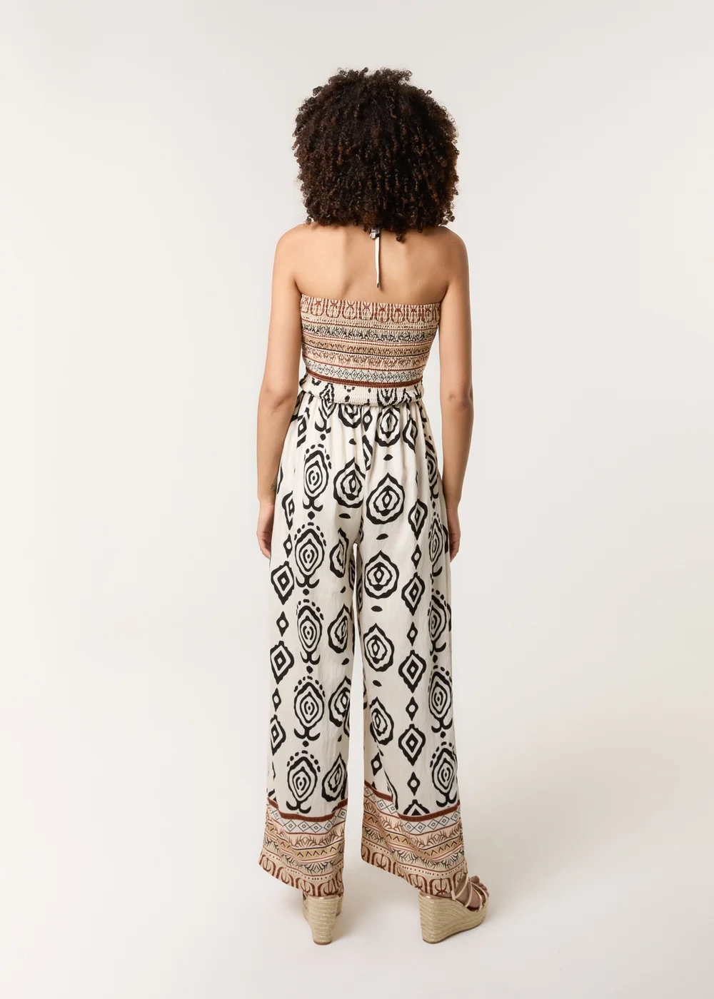 Blue Vanilla Stone Print Strapless Bandeau Shirred Jumpsuit - S/M Image 2