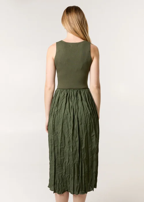 Blue Vanilla Khaki Round Neck Crinkled Dress - One Size Image 3