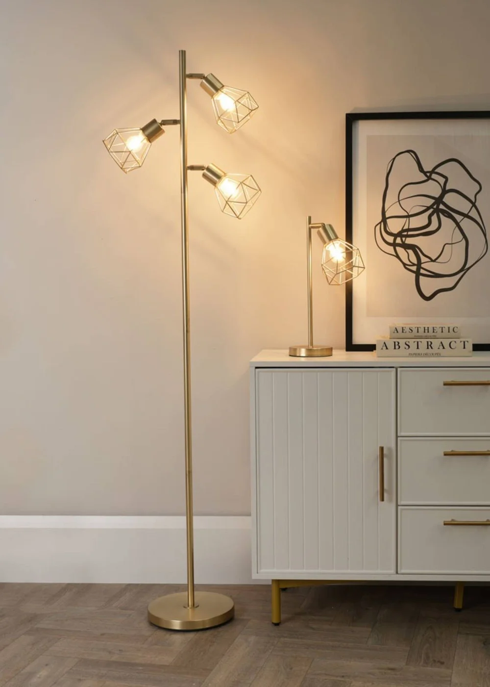 ValueLights Angus Brushed Floor Lamp with Gold Shade (162cm x 25cm x 25cm) - One Size Image 1