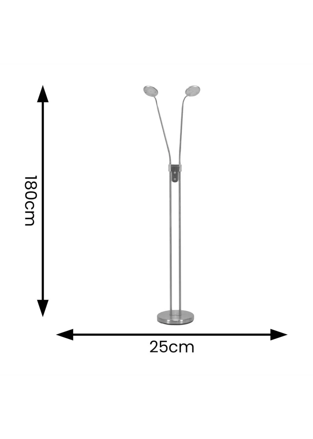 ValueLights Beata 2 arm Dimmable Brushed Silver Floor Lamp - One Size Image 5