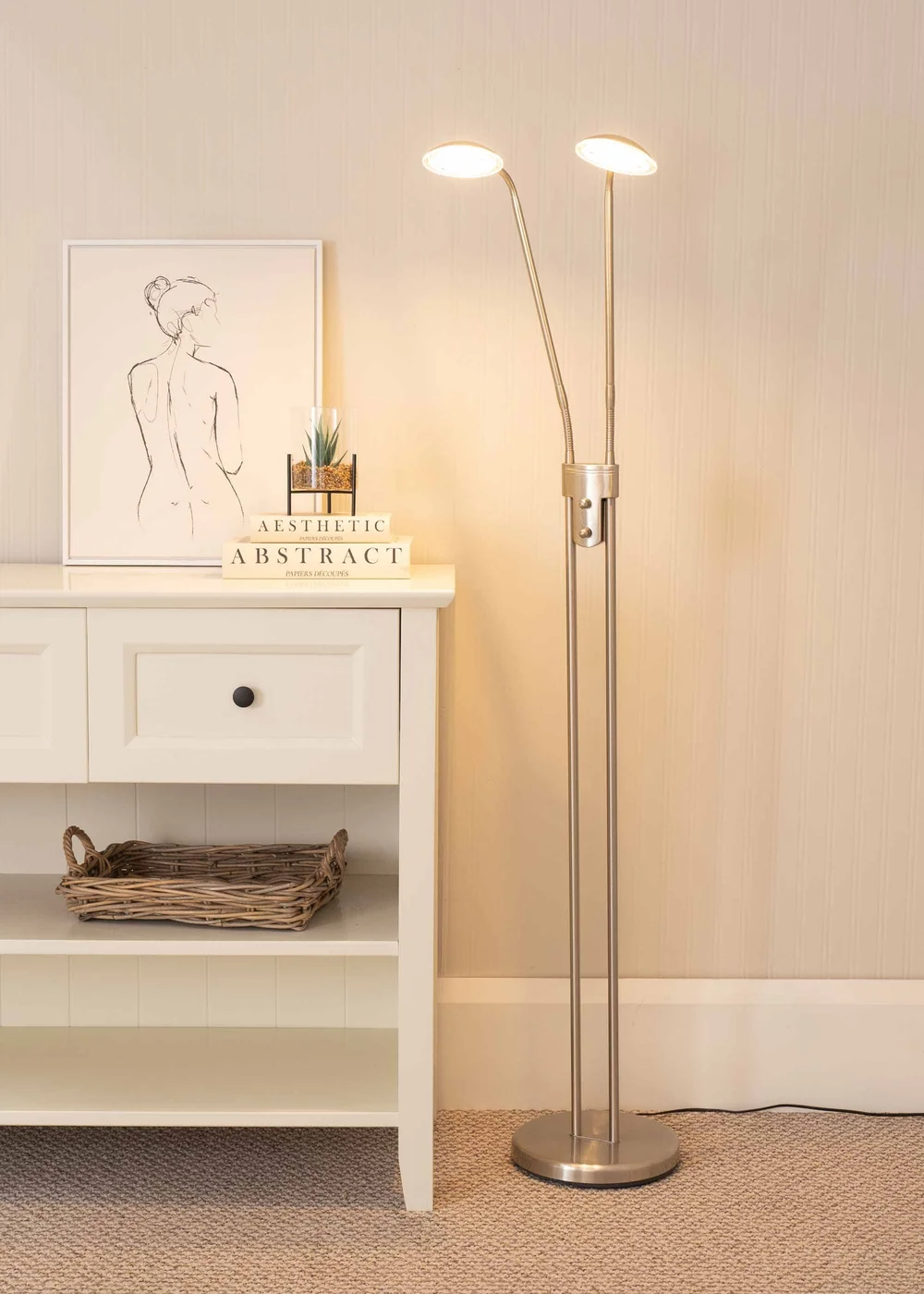 ValueLights Beata 2 arm Dimmable Brushed Silver Floor Lamp - One Size Image 1
