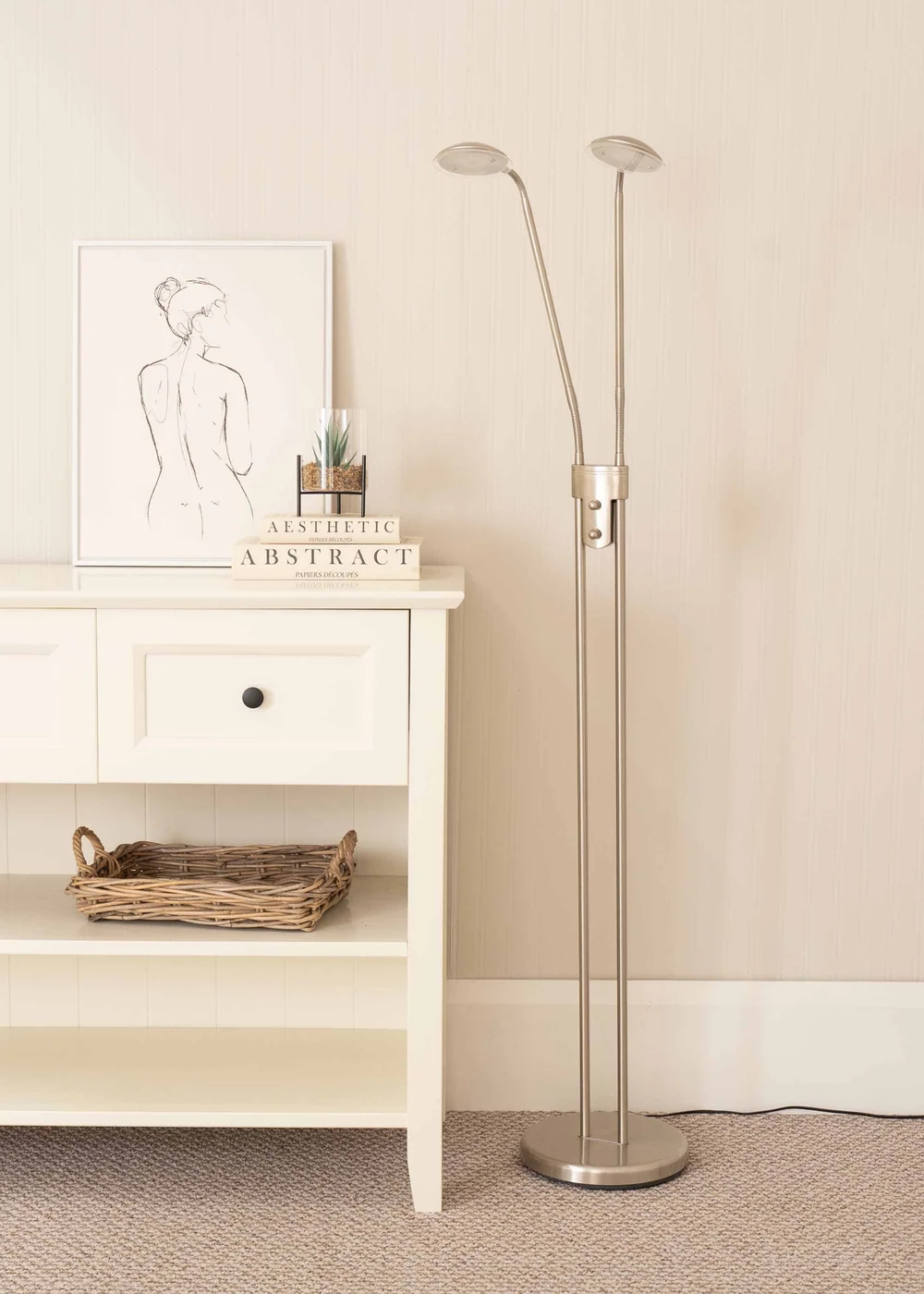 ValueLights Beata 2 arm Dimmable Brushed Silver Floor Lamp - One Size Image 2