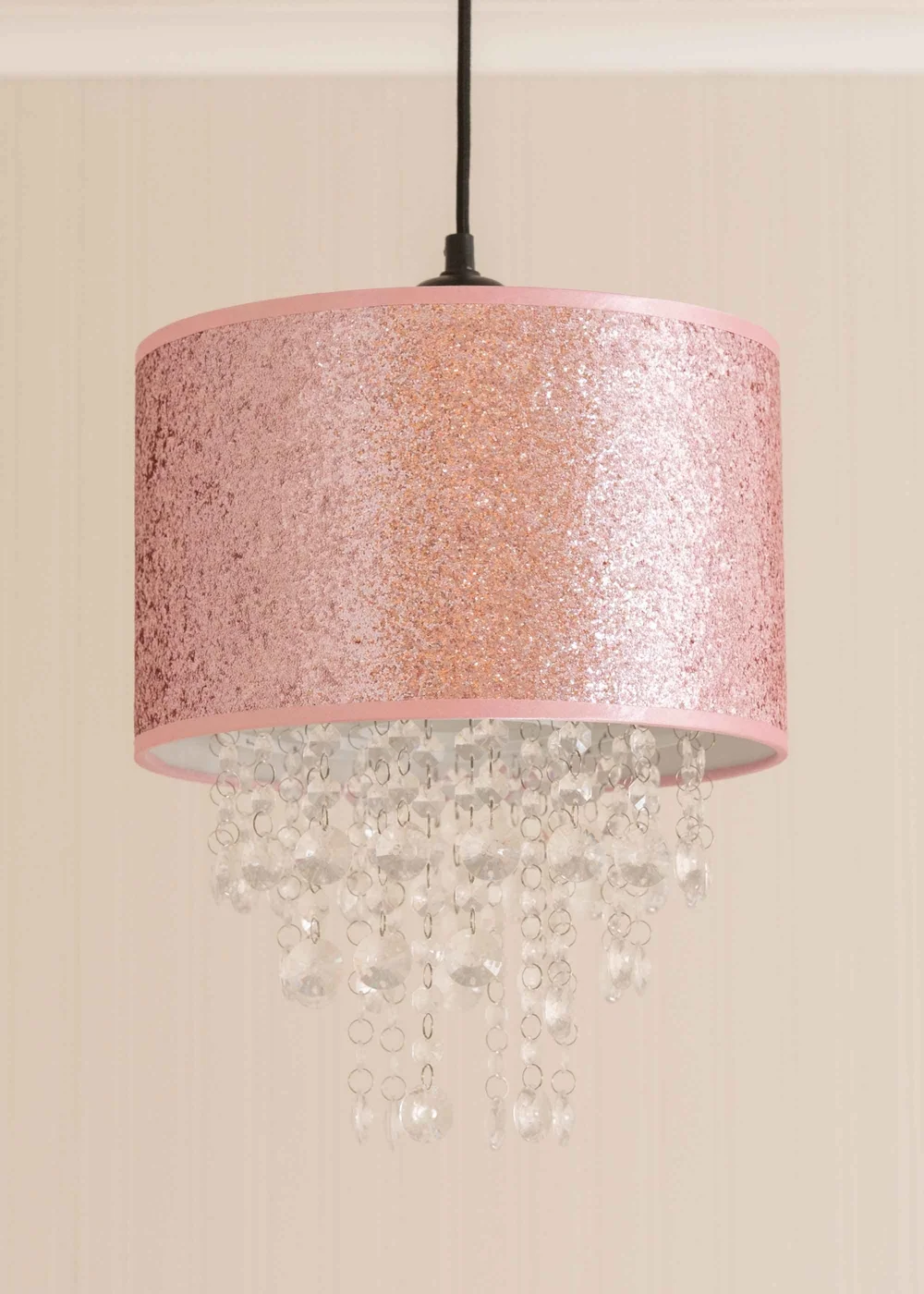 ValueLights Bonita Fabric Glitter Pink Drum Ceiling Pendant Shade (34cm x 28cm x 28cm) - One Size Image 2