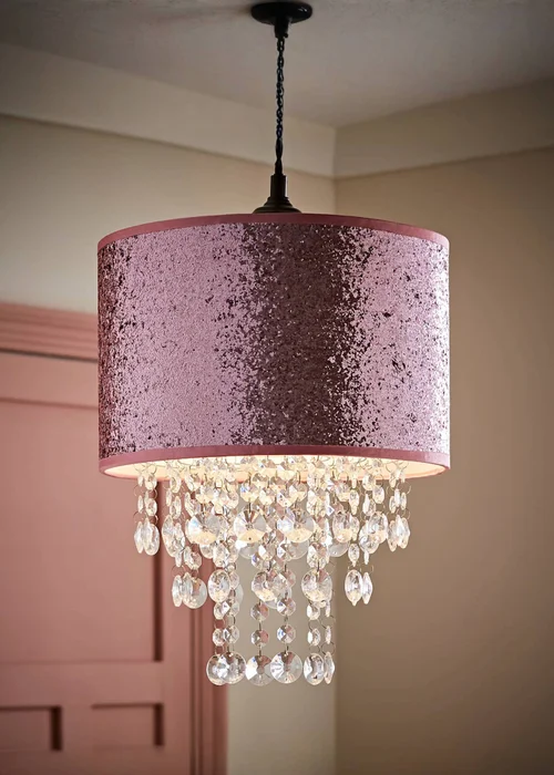 ValueLights Bonita Fabric Glitter Pink Drum Ceiling Pendant Shade (34cm x 28cm x 28cm) - One Size Image 1