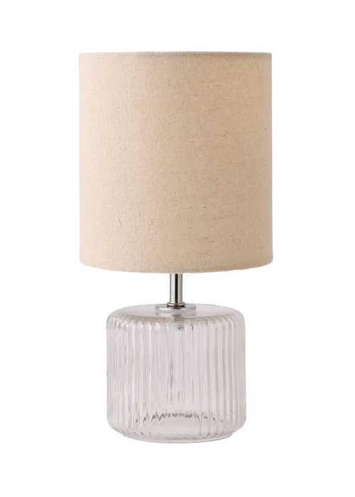 ValueLights Betty Clear Natural Table Lamp with Natural Drum Shade (26cm x 14cm x 14cm) - One Size Image 2