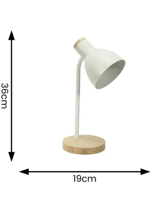 ValueLights Woody White Table Lamp with Tapered Shade (36cm x 19cm x 14cm) - One Size Image 3