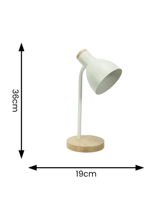 ValueLights Woody White Table Lamp with Tapered Shade (36cm x 19cm x 14cm) - One Size Image 4