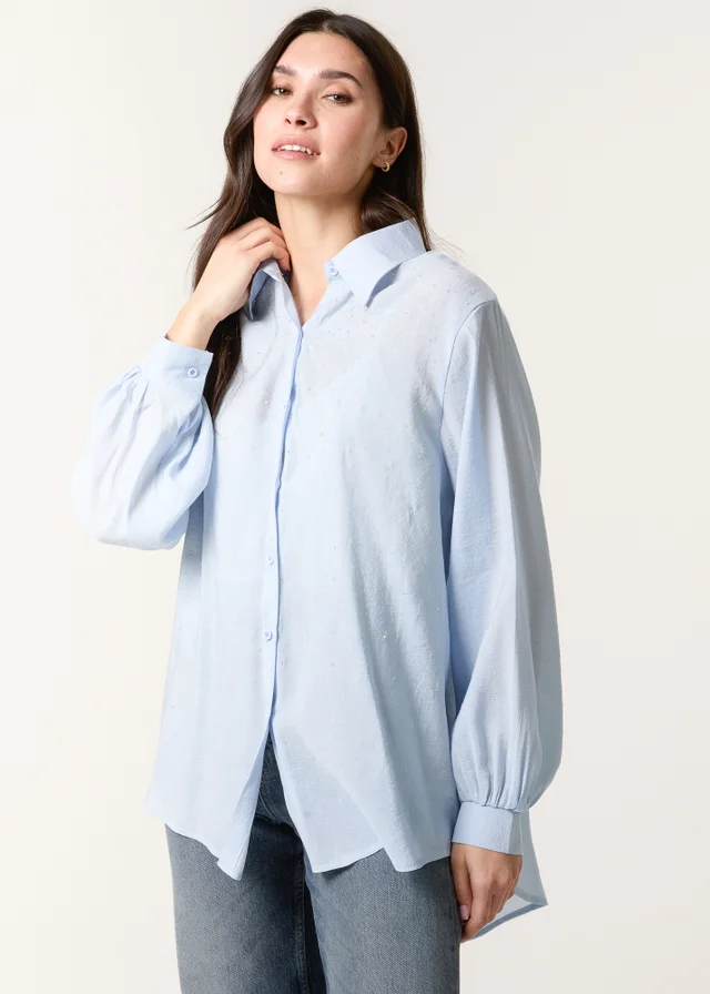 Blue Vanilla Blue Diamante Detailed Classic Shirt