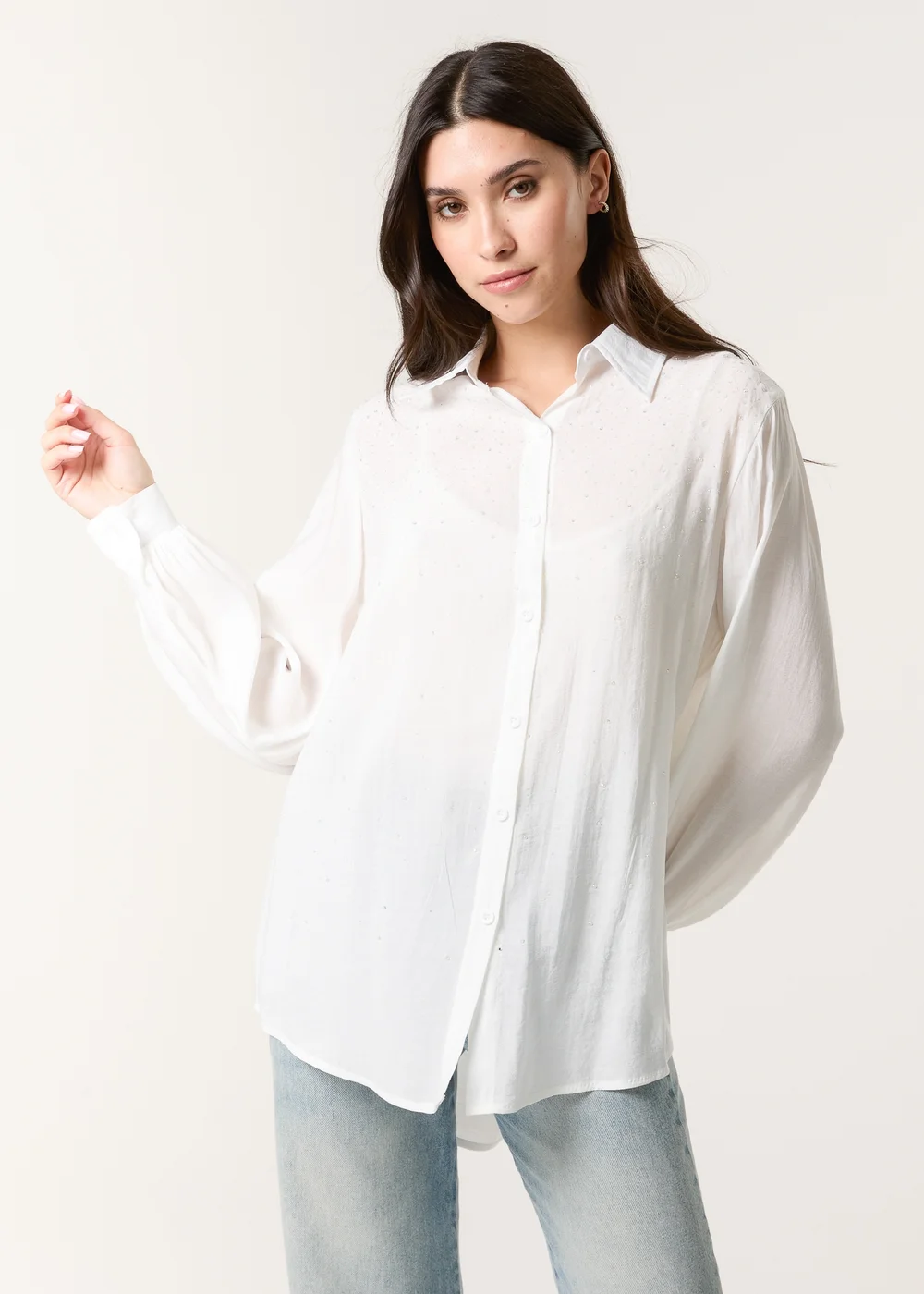 Blue Vanilla White Diamante Detailed Classic Shirt - Small/Medium Image 1