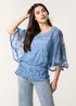 Blue Vanilla Denim Floral Lace Butterfly Sleeve Blouse - Small/Medium Image 1