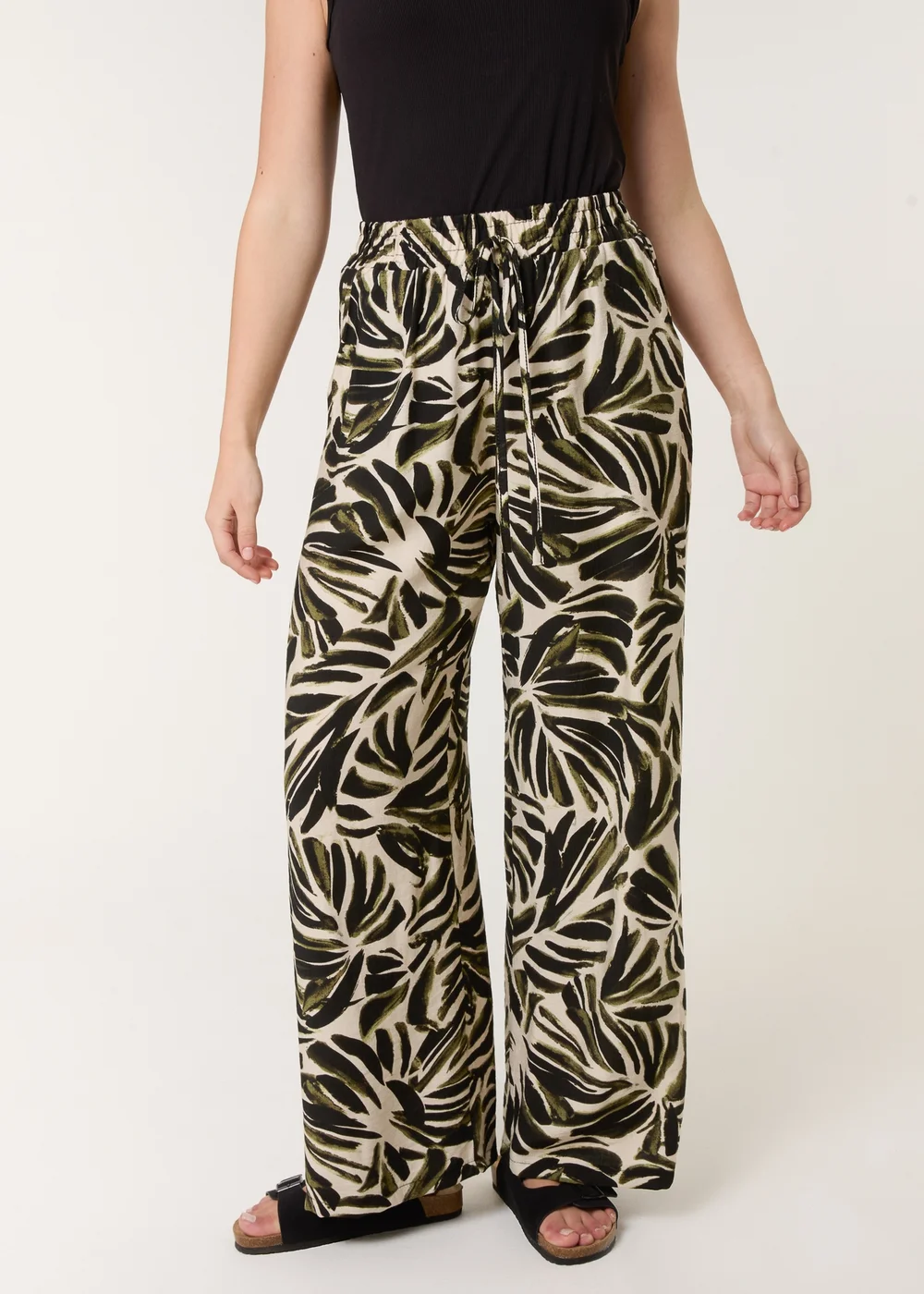 Blue Vanilla Khaki Palm Print Elastic Trousers - L/XL Image 2
