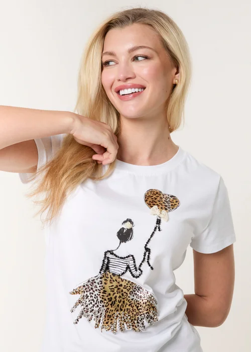 Blue Vanilla White Leopard Print Balloon Top - Small Image 1