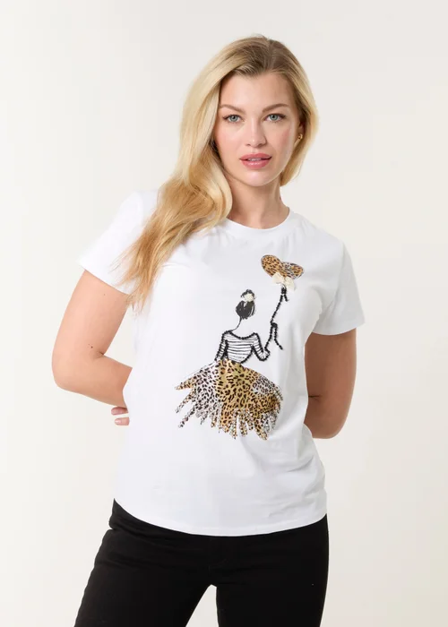 Blue Vanilla White Leopard Print Balloon Top - Small Image 2