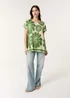 Blue Vanilla Khaki Round Neck Floral Top - Small Image 2