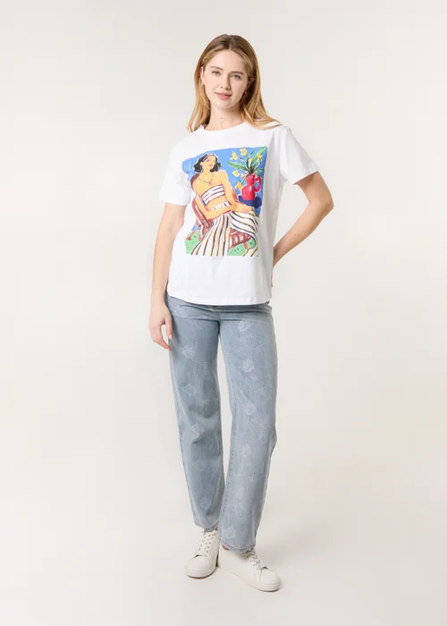 Blue Vanilla White T-Shirt With Colorful Print - Medium/Large Image 3