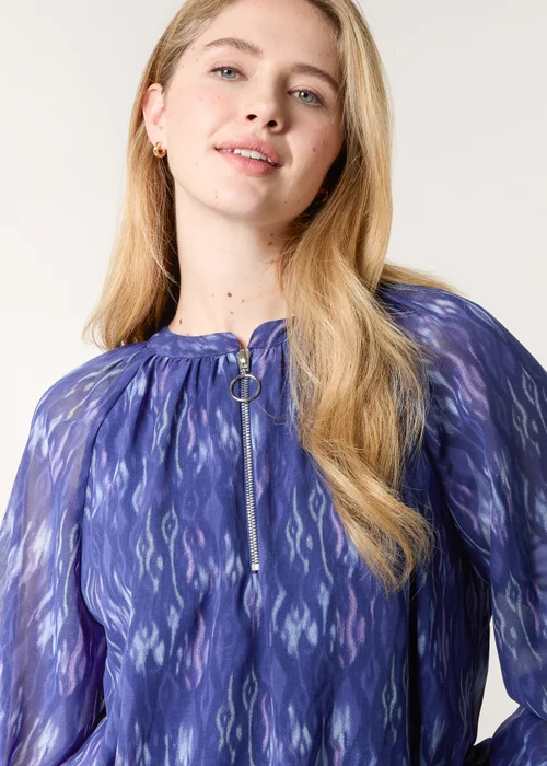 Blue Vanilla Navy Half Zip Puffball Blouse - Large Image 3