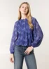 Blue Vanilla Navy Half Zip Puffball Blouse - Large Image 1