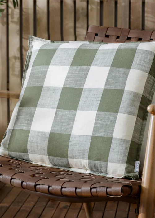 Yard Dark Green Chesil Check 100% Cotton Outdoor Outdoor Cushion - One Size Image 1