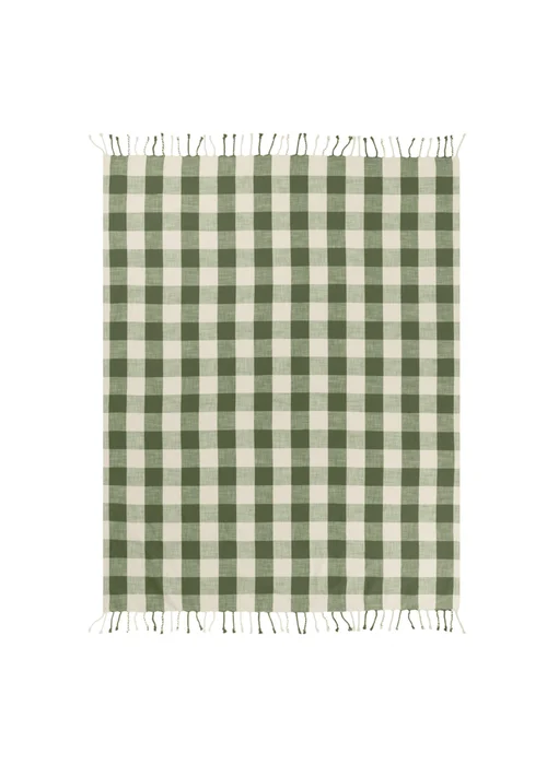 Yard Dark Green Chesil Check Tasselled 100% Cotton Throw - One Size Image 3