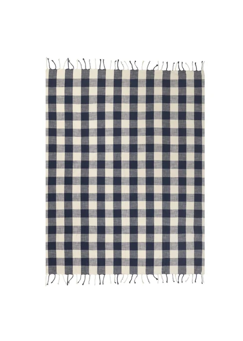 Yard Navy Chesil Check Tasselled 100% Cotton Throw - One Size Image 3