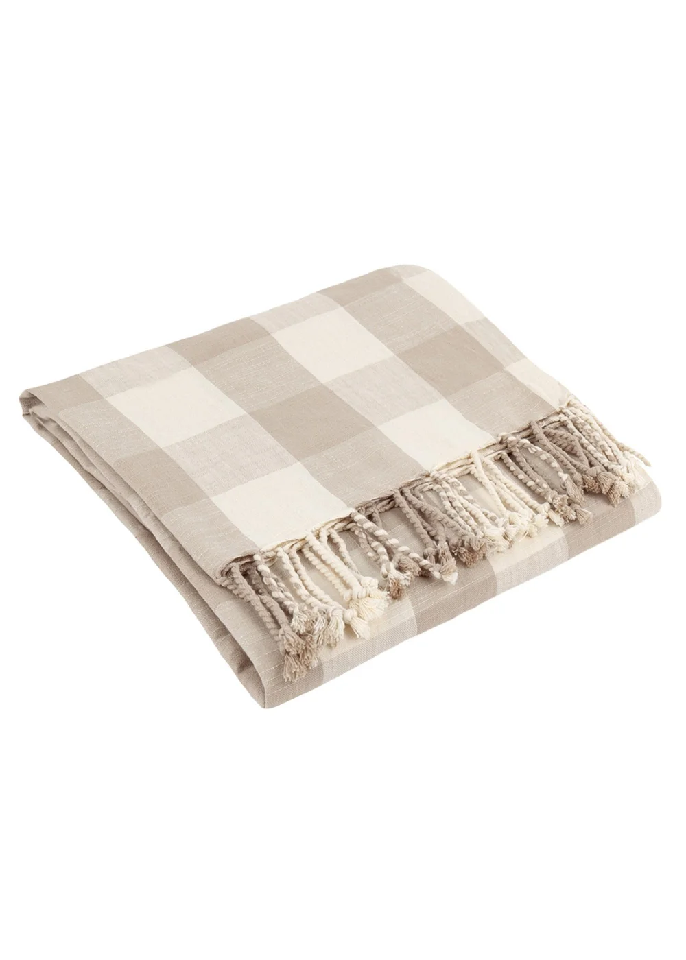 Yard Natural Chesil Check Tasselled 100% Cotton Throw - One Size Image 2
