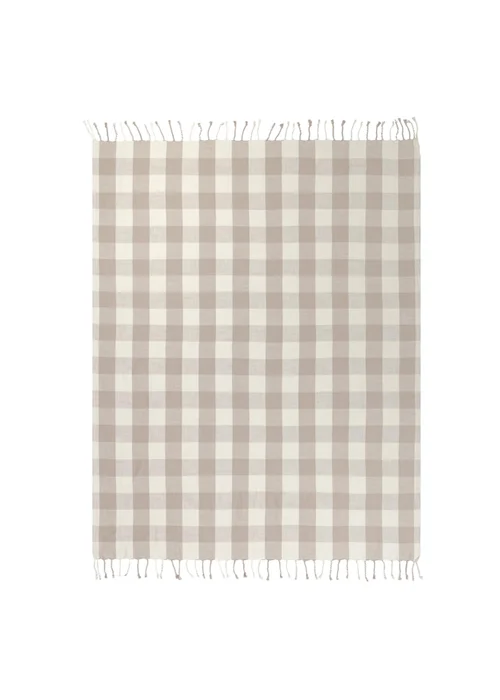 Yard Natural Chesil Check Tasselled 100% Cotton Throw - One Size Image 3