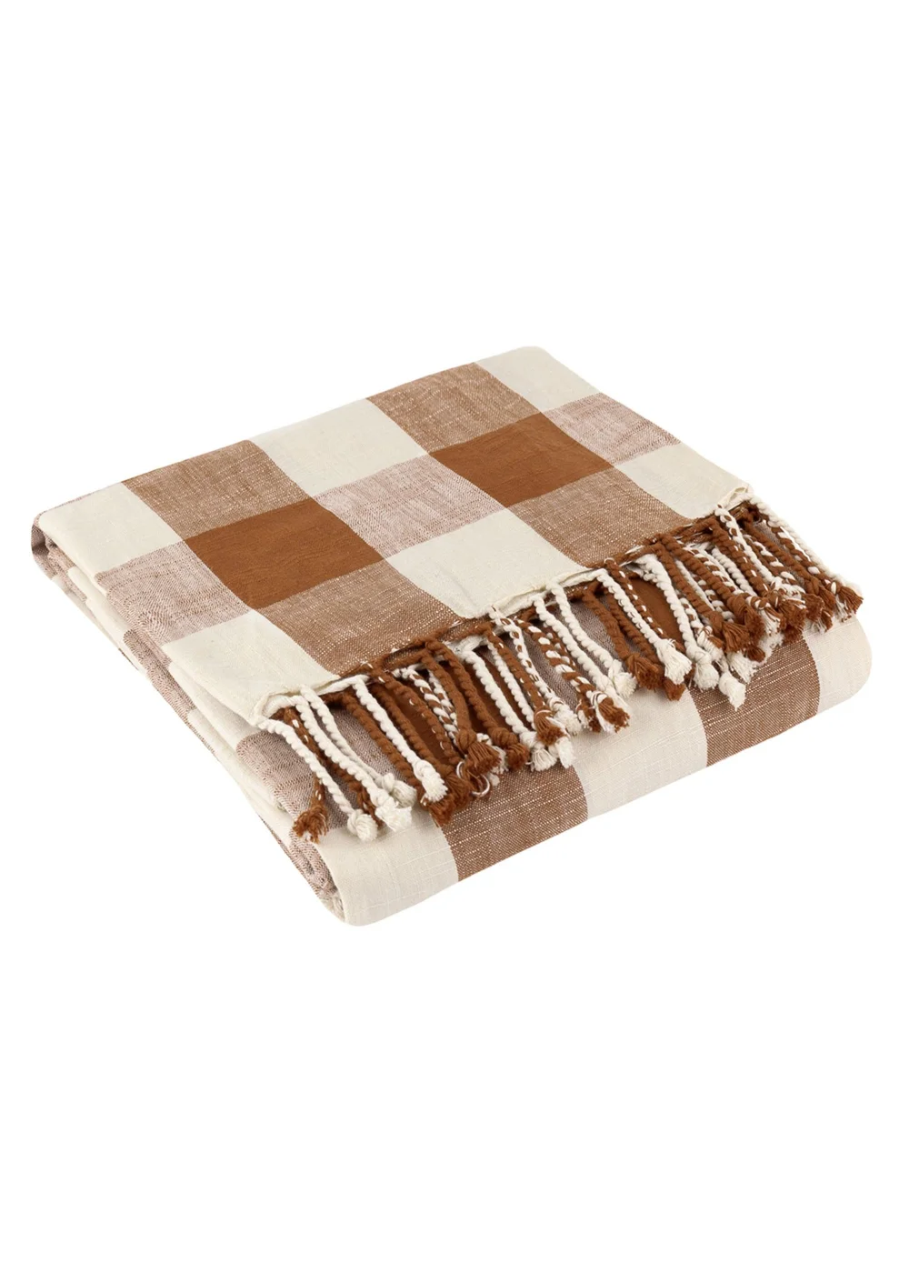 Yard Rust Chesil Check Tasselled 100% Cotton Throw - One Size Image 2