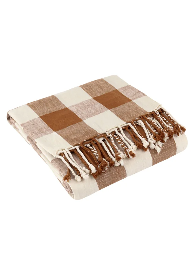 Yard Rust Chesil Check Tasselled 100% Cotton Throw