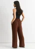 Gini London Brown Elasticated Waist Wide Leg Trousers - M/L Image 2