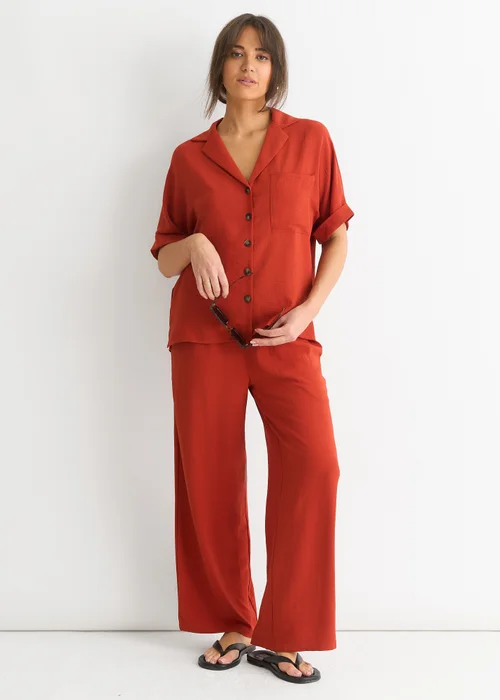 Gini London Rust Elastic Waist Wide Leg Trousers - S/M Image 1