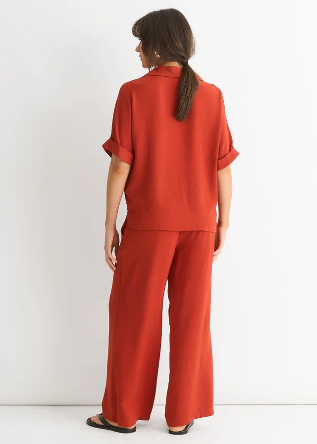 Gini London Rust Elastic Waist Wide Leg Trousers