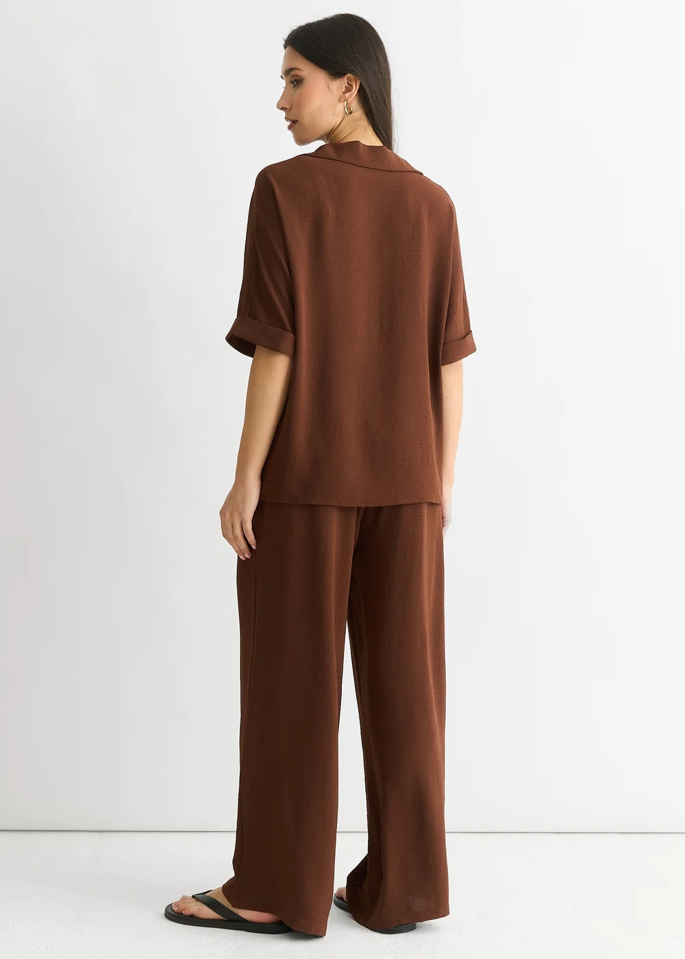 Gini London Brown Air Flow Oversized Shirt Top - Small/Medium Image 2