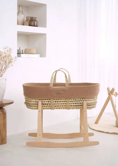 Clair de Lune Organic Biscuit Knitted Moses Basket With Natural Rocking Stand - 0-6 Months Image 1