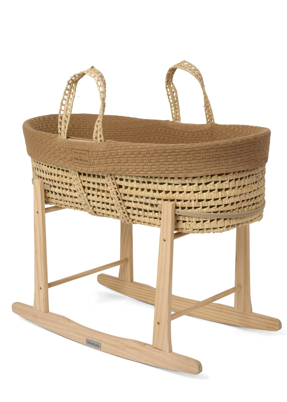 Clair de Lune Organic Biscuit Knitted Moses Basket With Natural Rocking Stand - 0-6 Months Image 2
