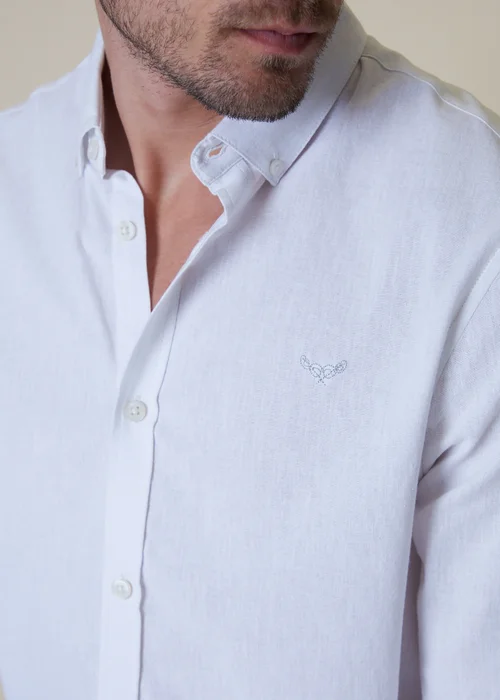Threadbare White Slim Fit Linen Blend Long Sleeve Shirt - L Image 4