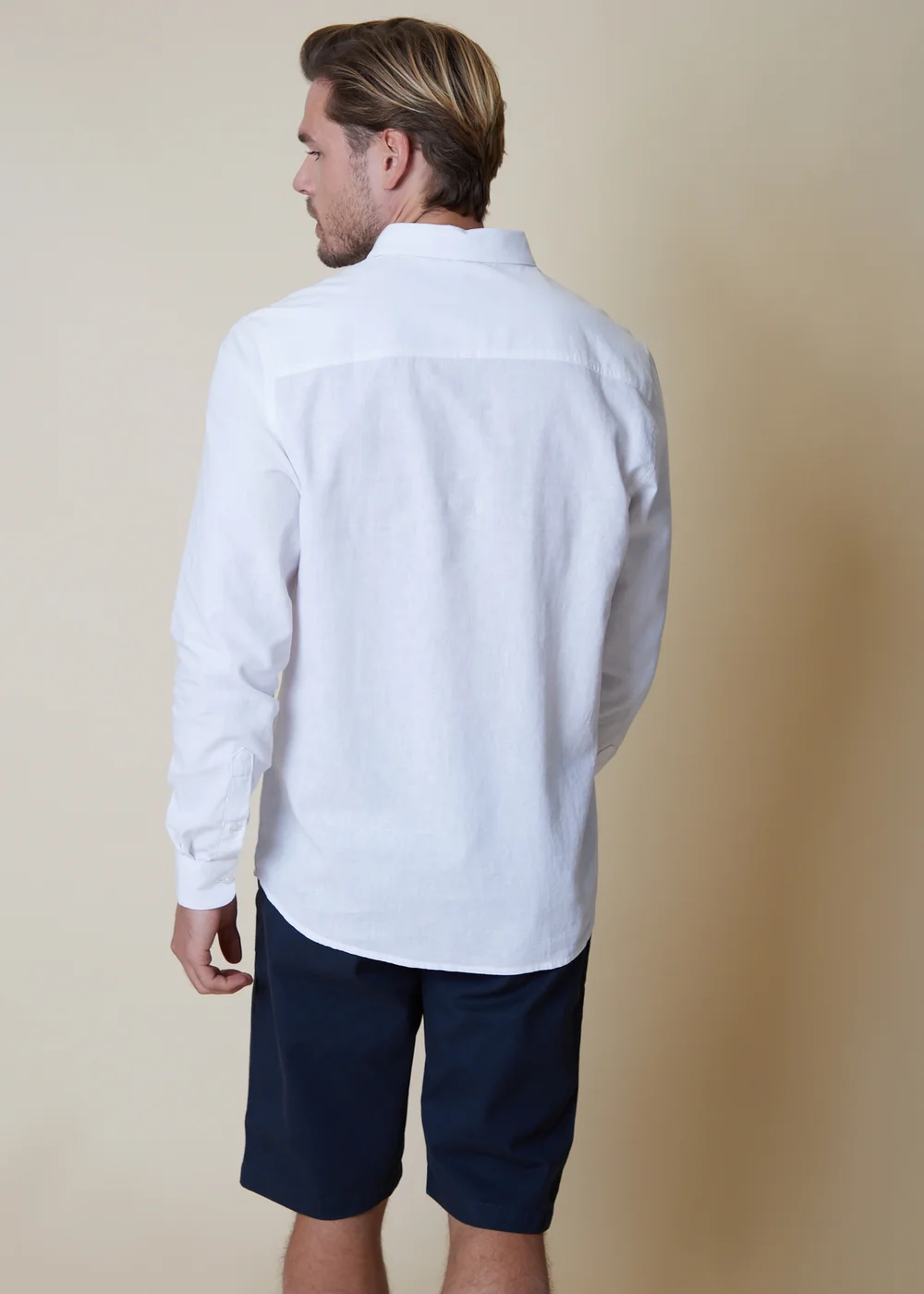 Threadbare White Slim Fit Linen Blend Long Sleeve Shirt - L Image 2