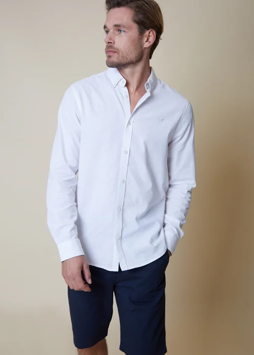 Threadbare White Slim Fit Linen Blend Long Sleeve Shirt - L Image 1
