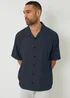 Threadbare Navy Kylian Linen Blend Revere Collar Short Sleeve Shirt - M Image 1