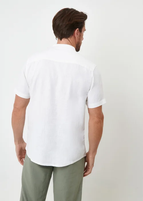 Threadbare White Grandad Collar Linen Blend Short Sleeve Shirt - M Image 2