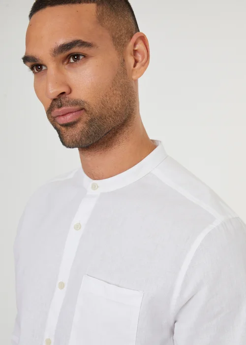 Threadbare White Linen Blend Long Sleeve Grandad Collar Shirt - XL Image 4