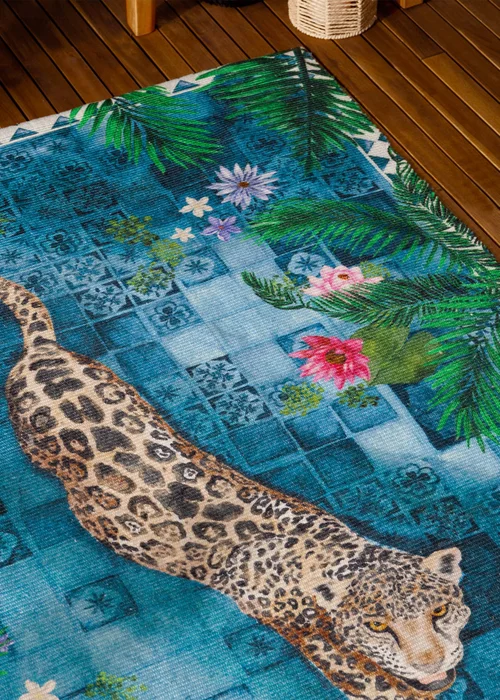 Paoletti Azure Blue Majorelle Printed Indoor/Outdoor Rug - 120 x 170 Image 2