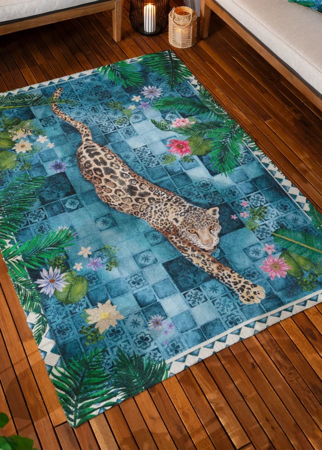 Paoletti Azure Blue Majorelle Printed Indoor/Outdoor Rug